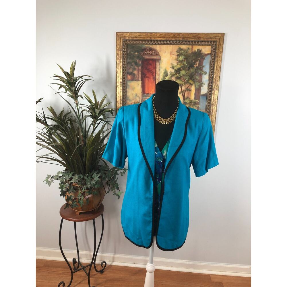 Justin B Jones Jacket Cardigan Women's 12 Blue Corporate Granmacore‎ Vintage